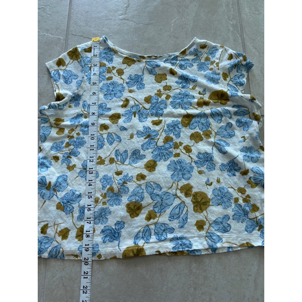 Joie‎ Shirt Womens Large Cream Blue Linen Floral Boho Beachy Coastal Resort - Picture 8 of 8